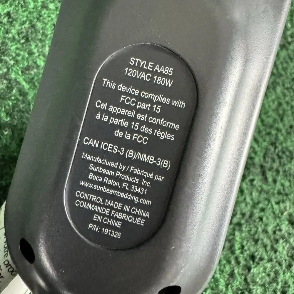 Sunbeam AA85 3-Prong Electric Heated Throw Blanket OEM Controller Power Cord B